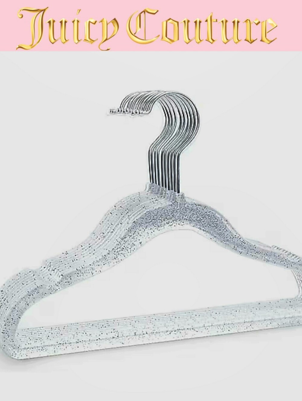 Juicy Couture Home Transparent Black Glitter Infused Hangers- 10- Silver Hook